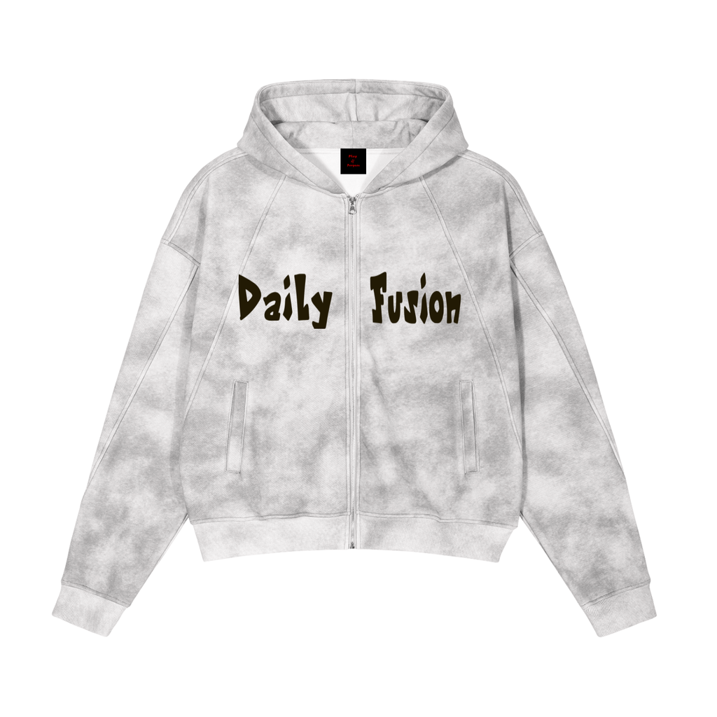 Daily fusion Dirty Washed Zip-Up Fleece Hoodie