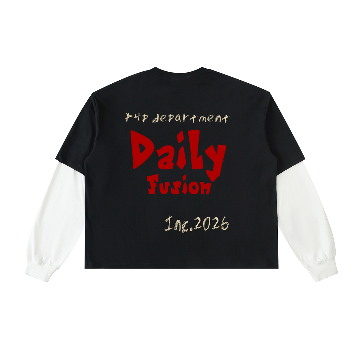 Daily fusion Exclusive Layered Contrast Sleeve Cotton T-Shirt