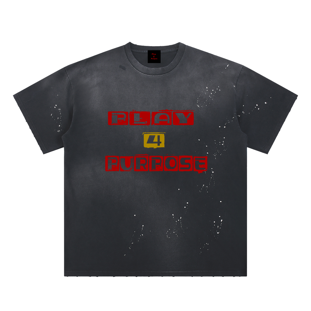 Daily fusion Hand-Frayed Sunfade Paint Splatter T-Shirt