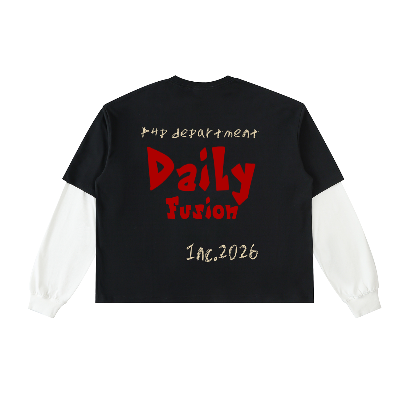 Daily fusion Exclusive Layered Contrast Sleeve Cotton T-Shirt