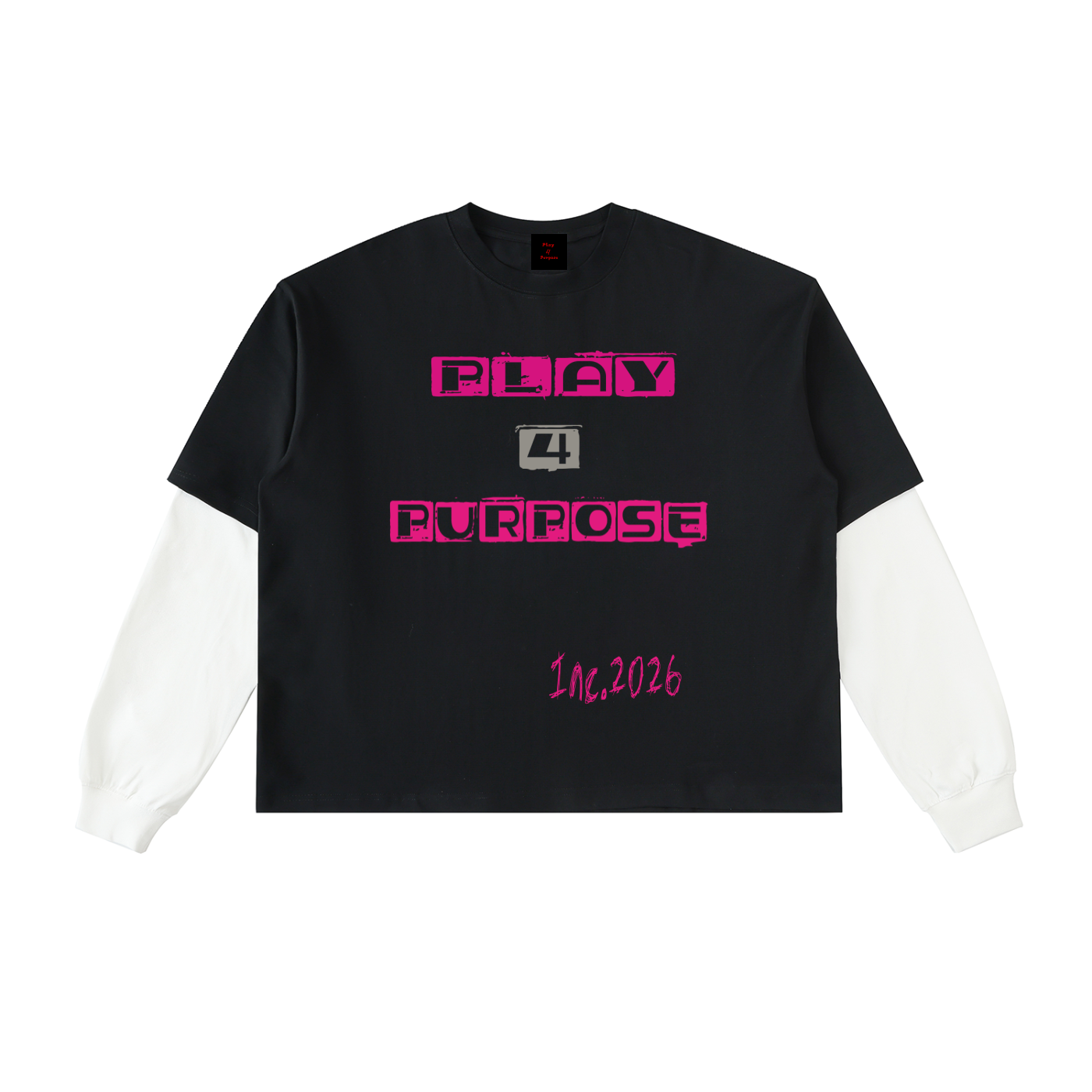 Daily fusion Layered Contrast Sleeve Cotton T-Shirt