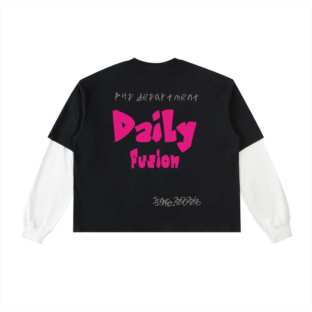 Daily fusion Layered Contrast Sleeve Cotton T-Shirt